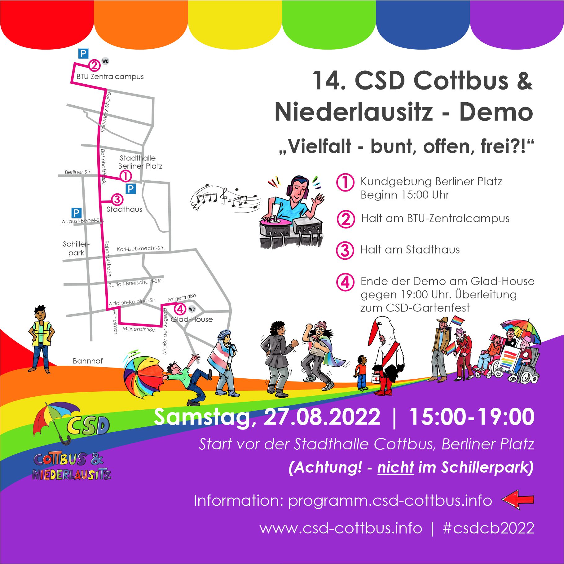 Route der CSD Demo am 27.08.2022